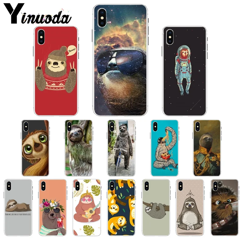 

Yinuoda Caffeinated Sloth animal Cover Transparent Soft Shell Phone Case for Apple iPhone 7 6 6S 8 Plus X XS MAX 5 5S SE XR