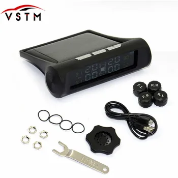 

Solar Power Vehicle Car Tire Tyre Pressure Monitoring System Wireless Auto TPMS Alarm Warning With 4 Sensors BAR PSI LCD Display
