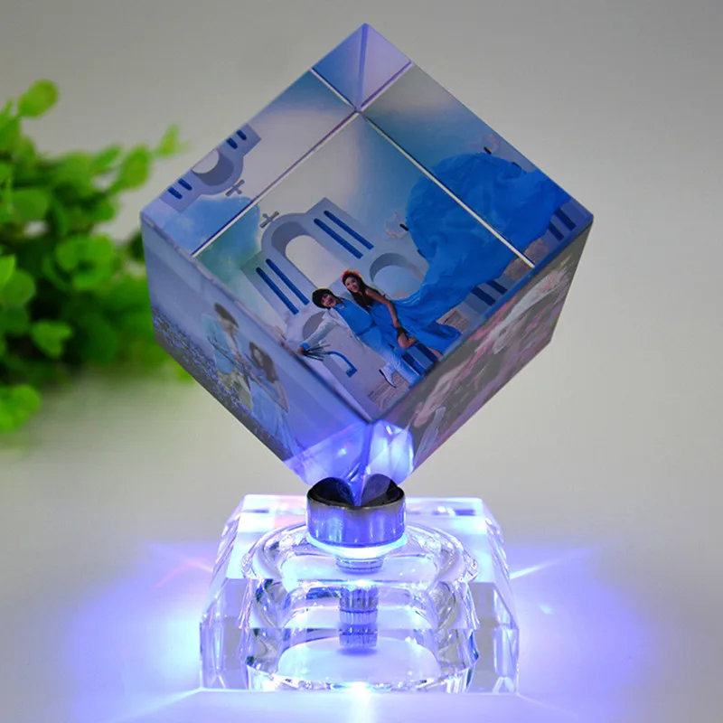 DIY квадратная Хрустальная фоторамка индивидуальные цветные печатные фоторамки стеклянные персонализированные подарки вращающиеся блестящие - Цвет: Gleamy Base
