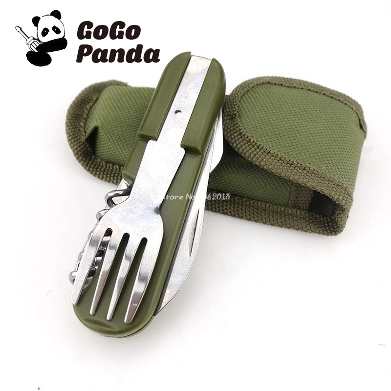 

Free Shipping Outdoor Knife Multifunctional Folding Stainless Steel Tableware Picnic Tableware Fork Spoon Multipurpose Wild