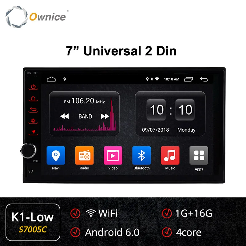 Owice 2 ГБ Android 8,1 универсальное радио автомобильный dvd 2 din gps навигация Wifi стерео видео " автомобильный мультимедийный плеер Поддержка Bluetooth - Цвет: S7005 K1-Low