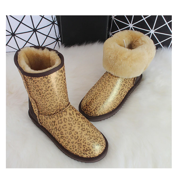 G&Zaco Luxury Australia Sheepskin Snow Boots Women Winter Natural Wool Sheep Boots Calf Warm Non-slip Female Flat Boots