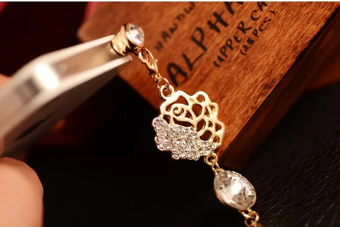 top quality Fashion rose Style Diamond Anti-dust Plug for 3.5mm cellphone | Мобильные телефоны и аксессуары