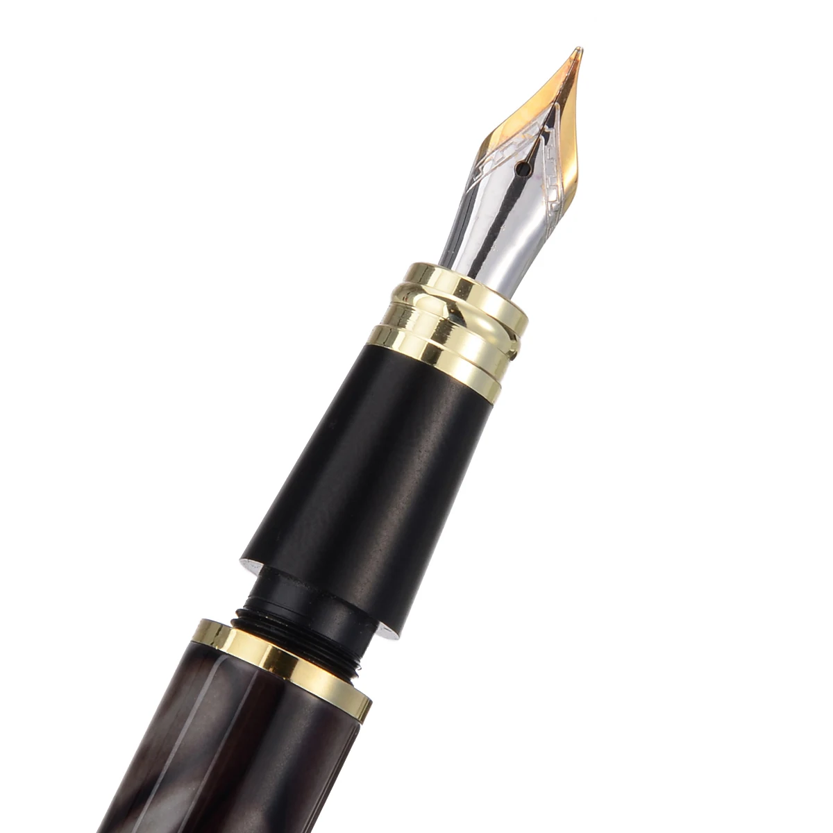 1 Piece Black Gold Medium Nib Fountain Pen Marbled Grain Standard Ink Fountain Pen Golden Clip School Office Student Supplies