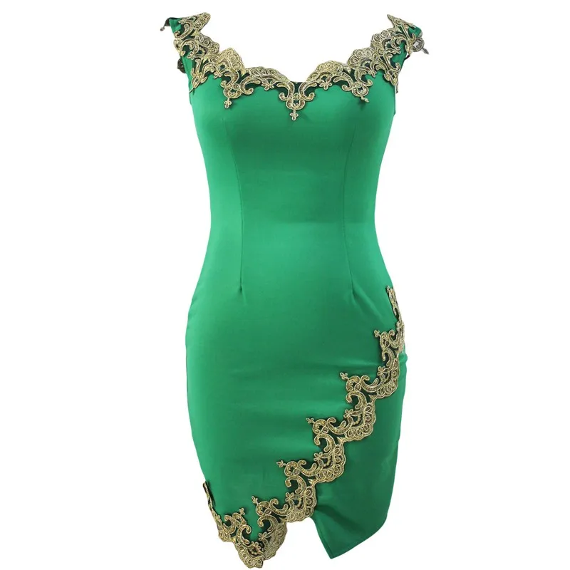 Gold-Lace-Applique-Green-Off-Shoulder-Mini-Dress-LC22715-9-3