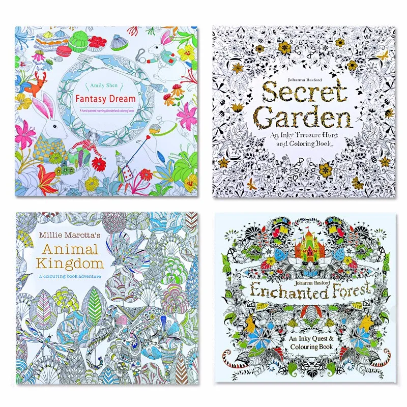 4 Uds. 24 páginas Animal Kingdom edición en inglés libro para colorear para niños adultos aliviar el estrés mata el tiempo pintando libros de dibujo