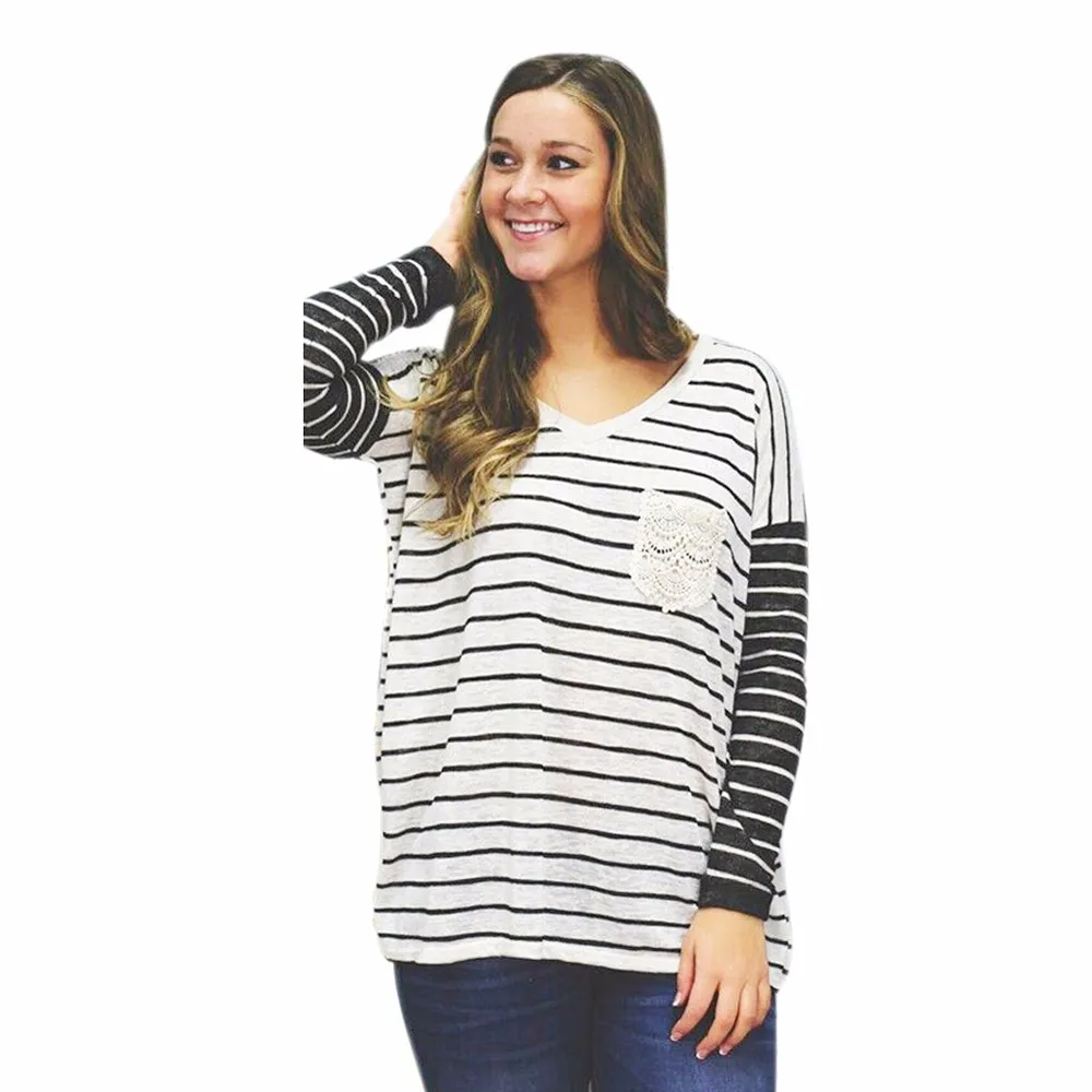 Sping Autumn Women Black And White Stripe Loose Clothes