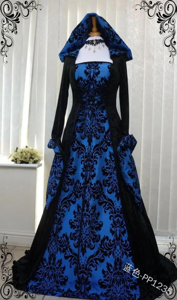 WEPBEL, винтажное, стильное, готическое платье, длина до пола, женское, готическое, макси платье, Хэллоуин, косплей, платья, ретро, длинное, средневековое платье - Цвет: Синий