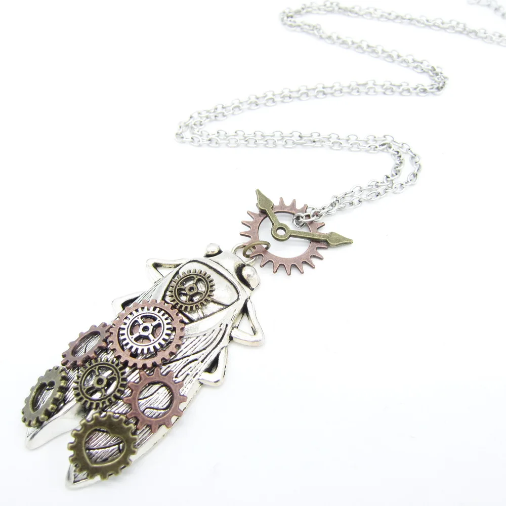 Дизайн Цикада с маленькими шестеренками на спине древнее ожерелье в стиле стимпанк ювелирные изделия - Окраска металла: Покрытие антикварным серебром