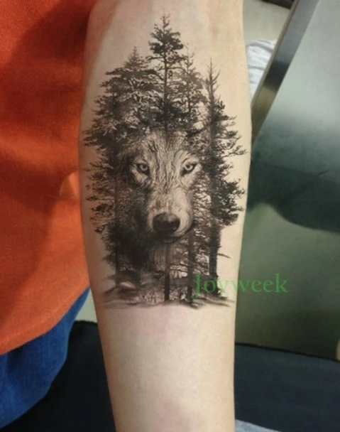 Водостойкая временная татуировка наклейка Ворон Тигр Ганеша волк лес тату наклейка s флэш-тату поддельные татуировки для женщин мужчин 7 - Цвет: Монохромный