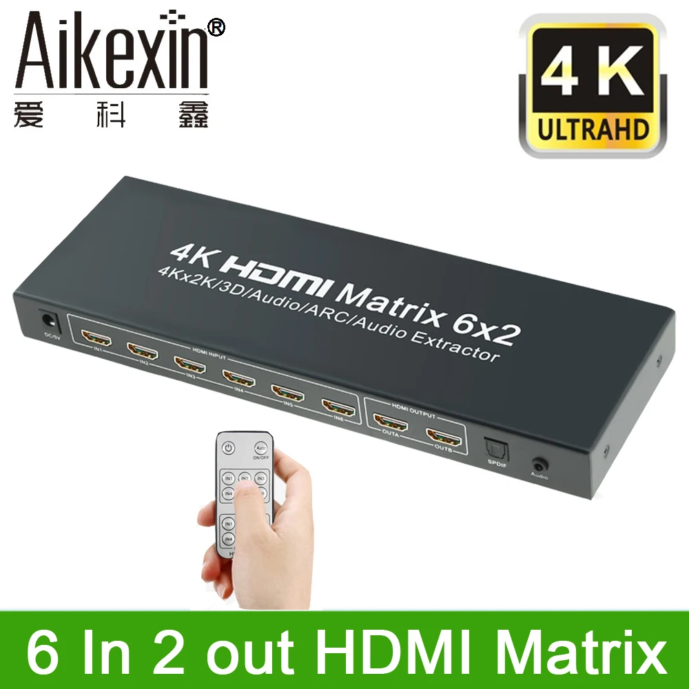 6x2 HDMI Matrix Aikexin Ultra HD 4Kx2K HDMI Switcher Splitter HDMI True Matrix 6 input 2 Output Support ARC,Audio Extractor 6x2 HDMI Matrix Aikexin Ultra HD 4Kx2K HDMI Switcher Splitter HDMI True Matrix 6 input 2 Output Support ARC,Audio Extractor