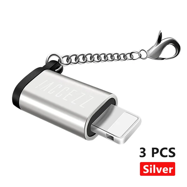 ACCEZZ Micro USB для освещения 8 Pin разъем адаптера 3 шт. 4 шт. для iphone X 7 8 Plus OTG синхронизация зарядное устройство конвертер с брелоком - Цвет: 3PC silver