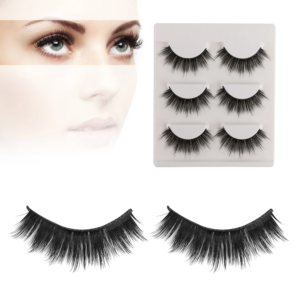 3 Pairs Hot Handmade Silk Fiber Full Strips False Eyelashes Extension Thick Wispy Fluffy Lashes