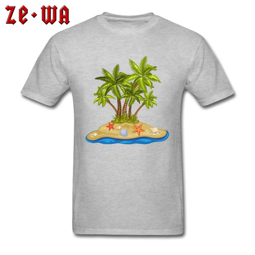 cartoon summer beach coconut tree Short Sleeve Tops Shirts O-Neck Pure Cotton Men Tshirts Summer Tops T Shirt Prevalent cartoon summer beach coconut tree grey