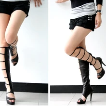 Сандалии-гладиаторы до колена на высоком каблуке с открытым носком; Новое поступление года; женские летние высокие сапоги с открытым носком и вырезами