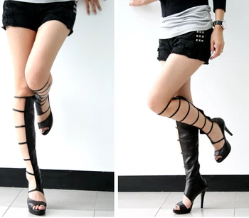 

Summer Women Peep Toe Long Knee-High Boots Ladies Peep Toe Personality Open Toe Cut Out Gladiator Sandals Shoes 20200304