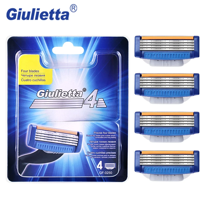 Giulietta GF-0250 бритвенные лезвия для мужчин 4 шт./компл. ручная четырехслойная бритва из нержавеющей стали безопасное лезвие головка Хромая De Rasoir