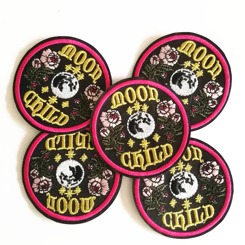 5Pcs Moon Child Patches Iron On Embroidered Patch Applique Sewing