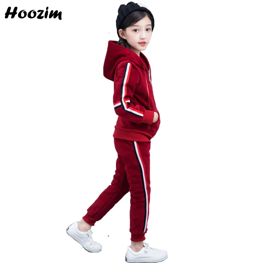 

Winter Sport Suit For Girls 9 10 11 12 Years Purple Kids Tracksuit Thick Velvet Jacket+Pants Children Teenage Girls Clothing Set