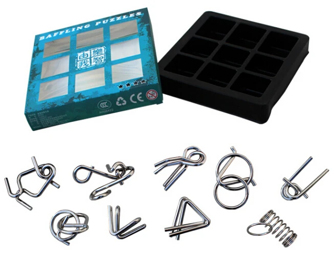 Set of 9PCS IQ Metal Wire Puzzle Magic Mind Brain Teaser Kids Educational Puzzles Game Gift Toys for Adults Children