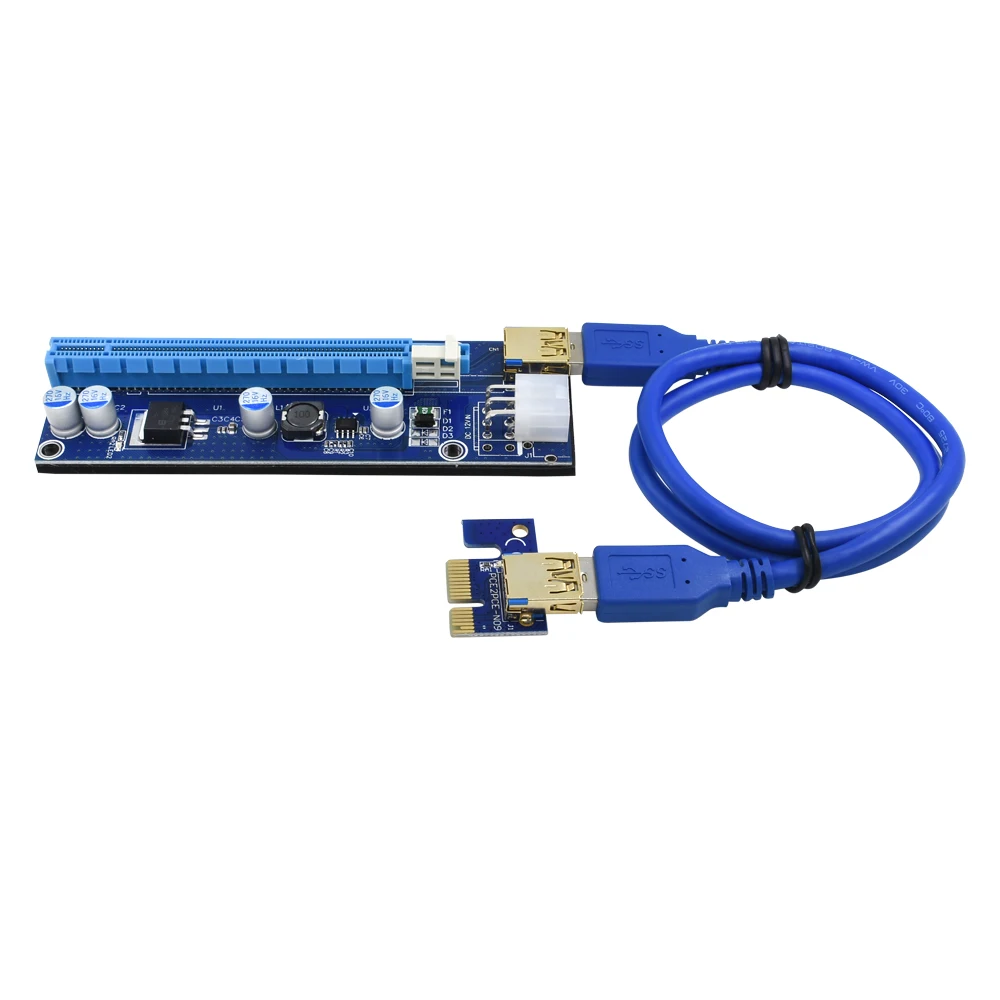 TISHRIC VER 009S PCI-E PCIE PCI Express Molex 6Pin to SATA 1X 16X USB 3.0 Extender Adapter LED Mining Riser Card