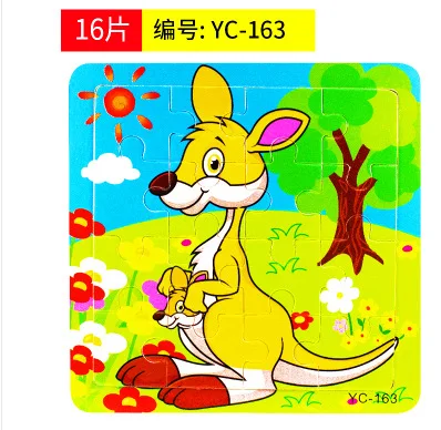 16 опциональных паззлов деревянная доска для детей 3-6 лет мультяшное животное движение Когнитивное Раннее Образование головоломки игрушки - Цвет: Kangaroo