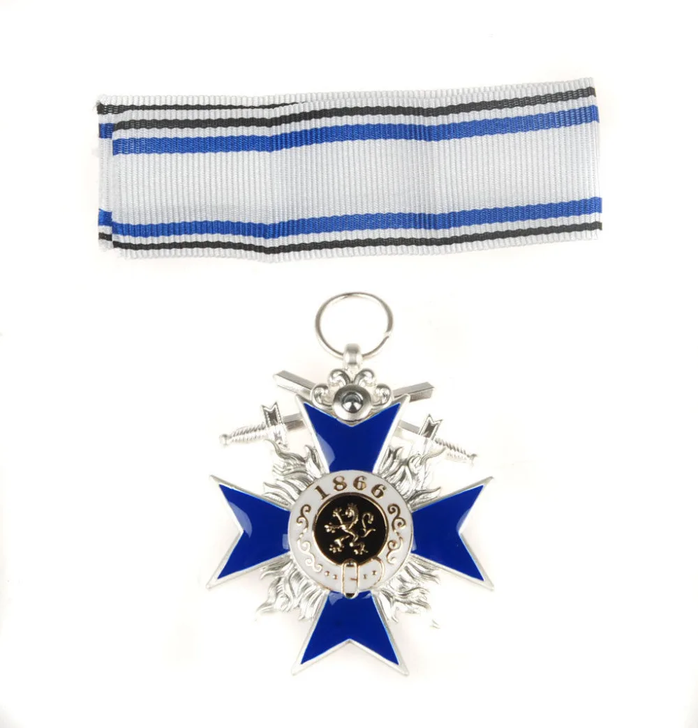 

WWI WW1 GERMAN BAVARIAN MERIT CROSS 1866 MERENTI SWORDS MEAL BADGE WITH RIBBON