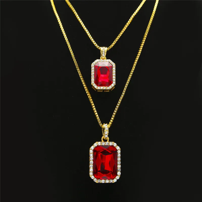 

Hip Hop Golden Bling Rhinestone 2pcs Square Crystal Necklaces Pendants Set Jewelry Chains Women Men Chokers