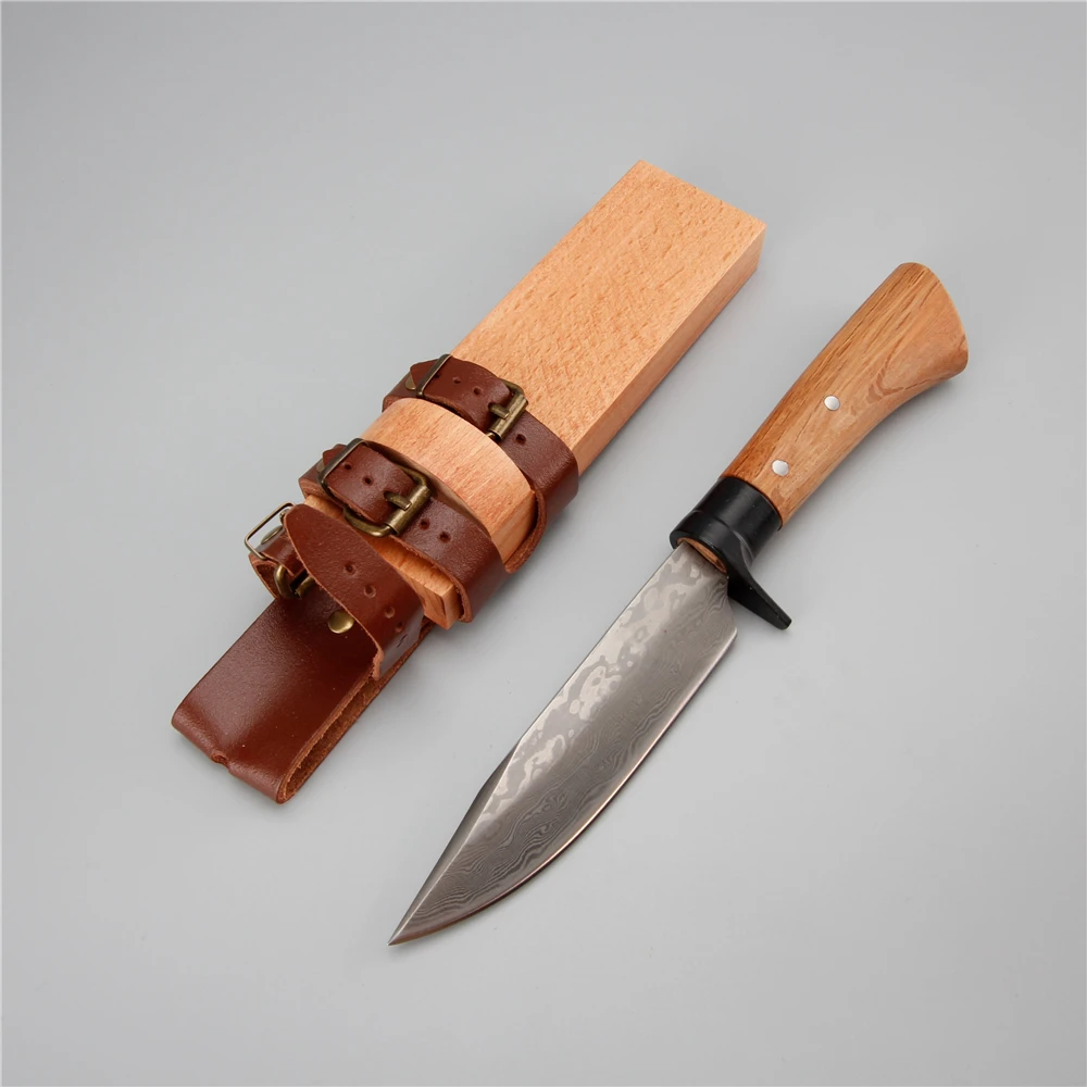 Японский ретро Дамасская сталь охотничий кемпинг открытый нож фиксированное 58 лезвие HRC выживания деревянная ручка Ножи с ножнами инструменты