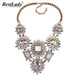 Best Леди Горячая Красочные цветы горный хрусталь Gem Collier Femme заявление кристалл Цепочки и ожерелья и кулон роскошный Bijoux Макси Цепочки и