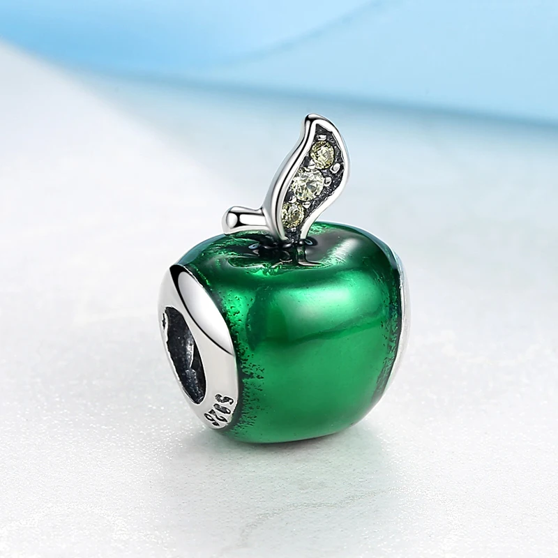 Аутентичные 925 пробы Серебряный Шарм бисера сказка зеленый красный Apple Pave CZ эмаль подходят Pandora Браслеты DIY ювелирных - Цвет: Green