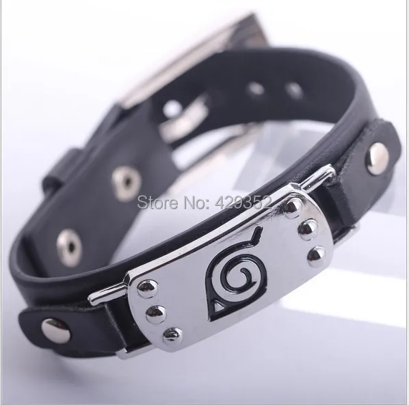 

New Design Punk Naruto Konoha Symbol Wristband Animation Jewelry Wholesale 10pcs/lot High Quality Men Leather Bracelets