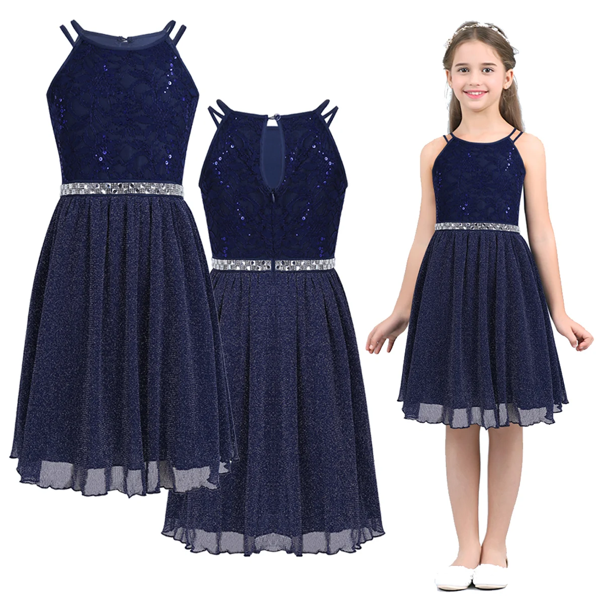 

FEESHOW Summer Toddler girl dresses Elegant Children's Clothing Party Princess Dress Baby Kids Wedding Costume Shiny Dresses