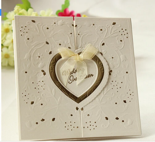 

50 PCS Laser Cut Shining Love Heart Wedding Invitation Cards Luxurious Wedding Invitation Cards with A Tie Wedding Centerpieces