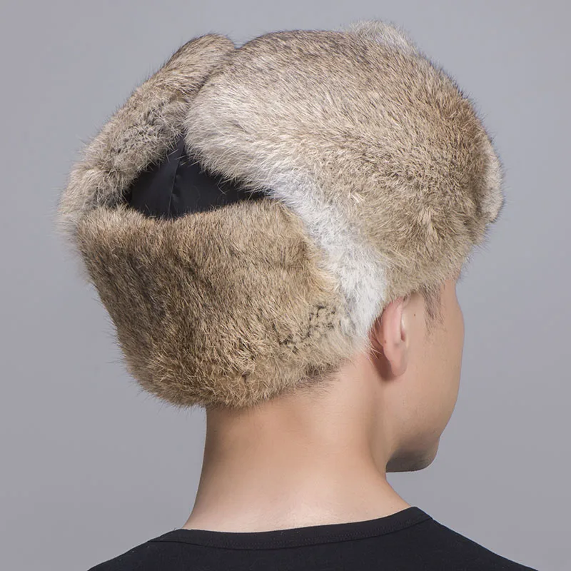 rabbit fur trapper hat tan black 5