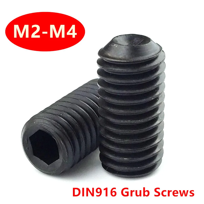 

100pcs DIN916 M2 M2.5 M3 M4 Alloy Steel Grade 12.9 high tensile Allen headless cup point set grub screws L=2/3/4/5/6/8/10/12/16