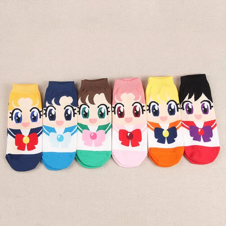 

Women Sailor Moon Cute Anime Cartoon Socks Spring Summer Casual Lady's Fashion Cotton Sneaker Socks Funny Ankle Sox