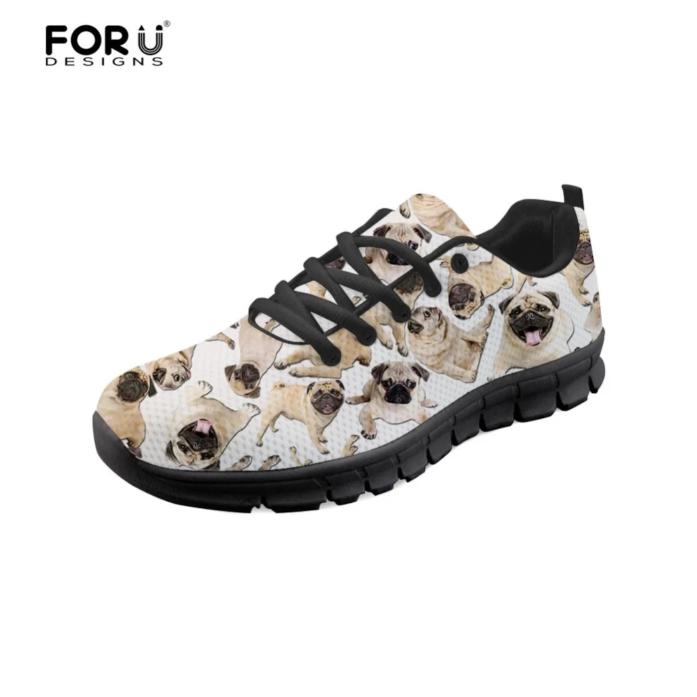 

FORUDESIGNS Sneakers Cute Animal Pug Dog Pattern Flats Shoes Woman Breathable Lace-up Casual Shoes for Ladies Sapatos Feminino
