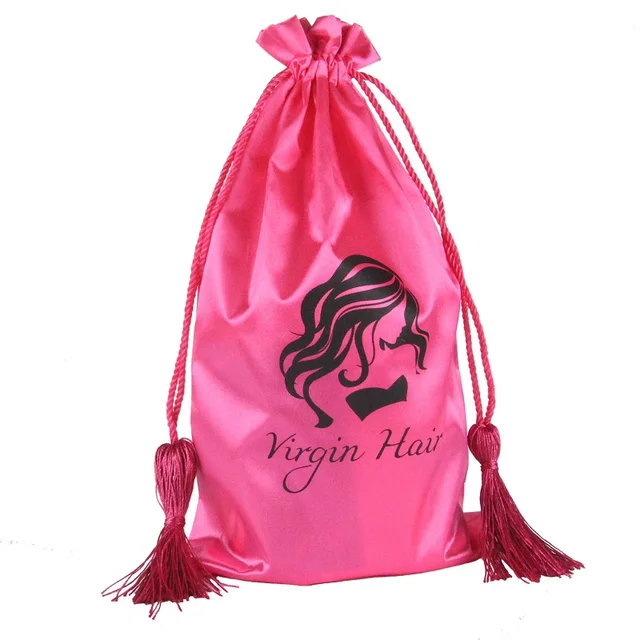 10pcs Pink Virgin Hair Bag with Purl, Packaging Bag, Drawstring Bags