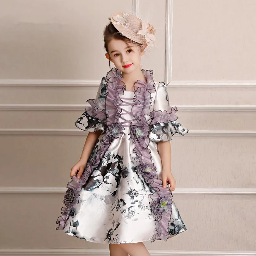 Children Dress European Russian Court Drama Stage Costume Girls Flare Sleeve Print Modis Kids Clothes Vestidos Y1464 | Детская одежда и