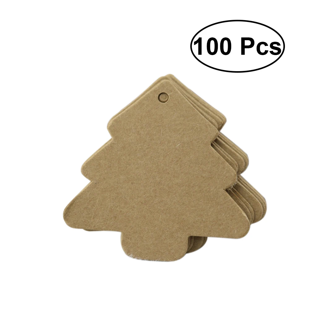 

100pcs Christmas Tree Shape Label Kraft Paper Vintage Hang Blank Name Card Tag Price Tags Wedding Party Gift Tags