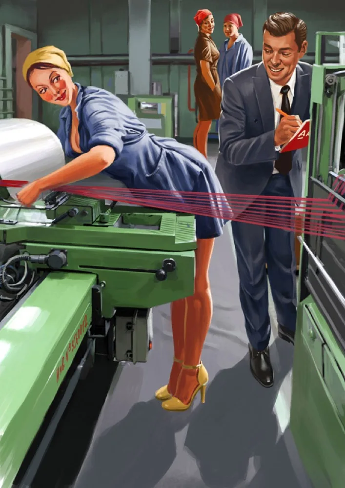 

Vintage Soviet Russian Pin Up Girls in Factory Retro Poster Canvas Painting DIY Wall Paper Posters Home Decor Gift