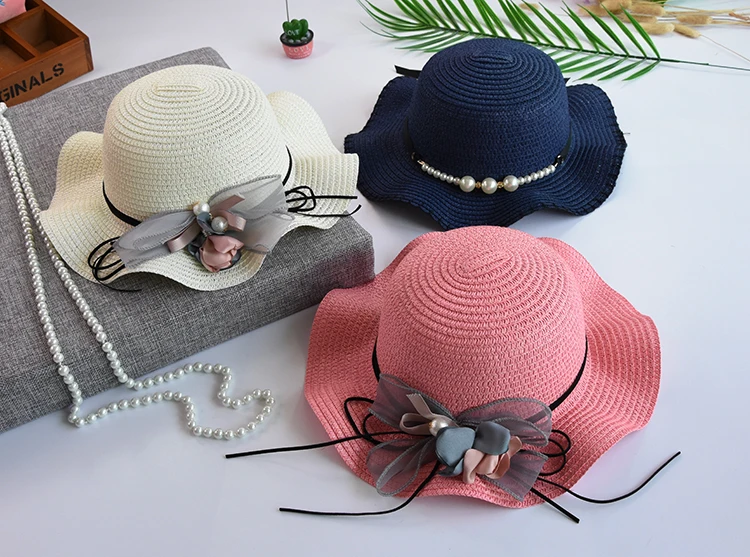 Детская соломенная шляпа летняя для девочек, цветочный пляжный козырек для отдыха, Детская Солнцезащитная шляпа, корейские цветы, для родителей, складные шапки