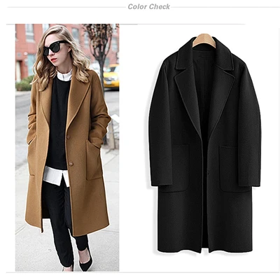 Зимнее Новое Женское пальто большого размера(M-5XL) модное свободное шерстяное Пальто Повседневное одноцветное Женское зимнее пальто B457 - Цвет: Черный