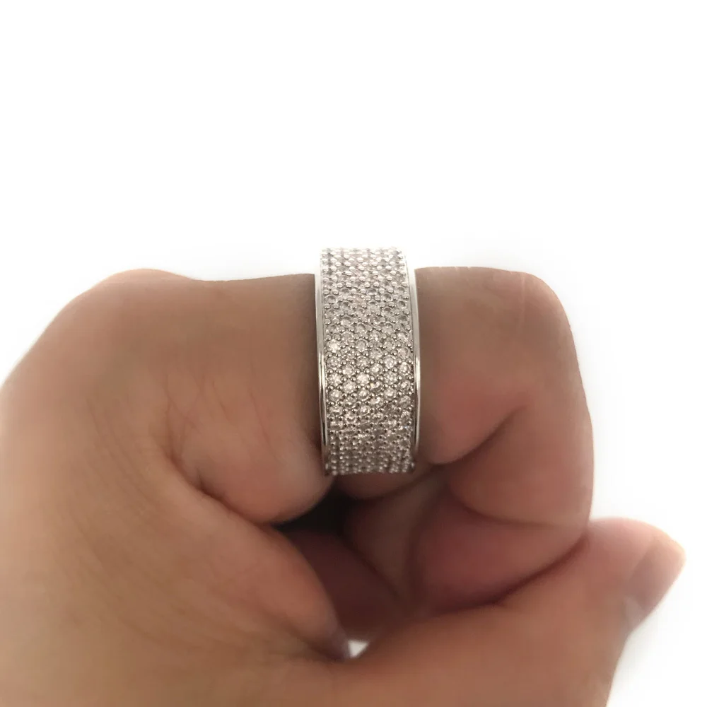 

Silver color mens Wedding Bands Shiny Crystal Ring for Female Male Jewelry full cz crystal Engagement Ring USA Size 8 9 10 ring