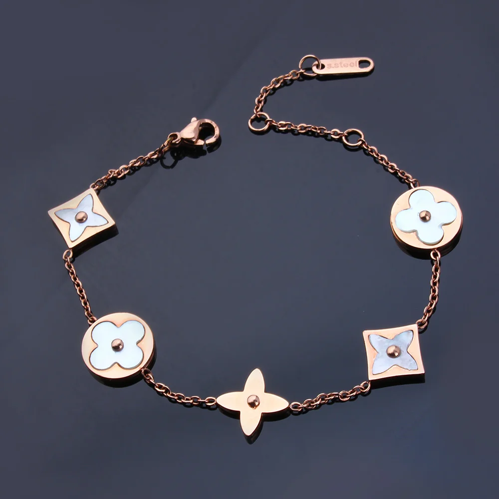 SHE WEIER charms bracelets & bangles for women chain link bracelet women femme stainless steel female braclet clover shell Fashion Jewelry