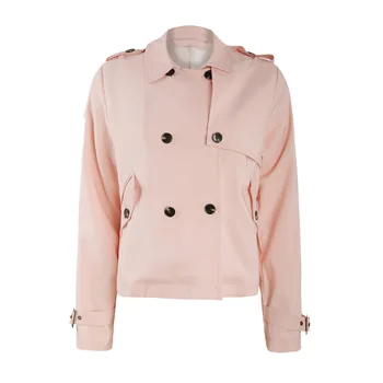 

spring autumn western style fashion loose solid color double-breasted long sleeve SM L XL XXL pink woman Casual short jacket