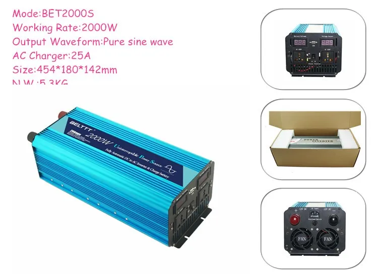 Хорошее качество BELTTT DC12V к AC220V 3000 Вт Чистая синусоида Инвертор с зарядным устройством BET3000S UPS инвертор