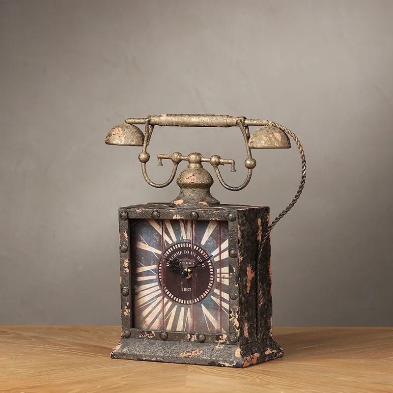 

Nostalgic creative ornament clock home crafts display retro phone model