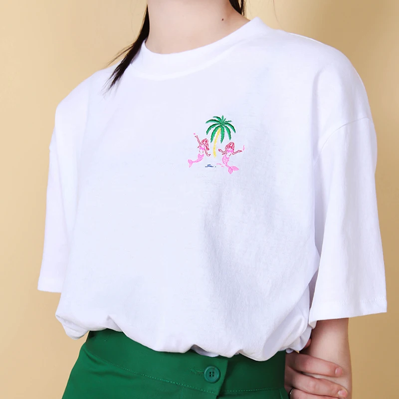 

2017 Summer New Cotton Tree Embroidered Simple All Match Causal Short Sleeve Female T-shirts